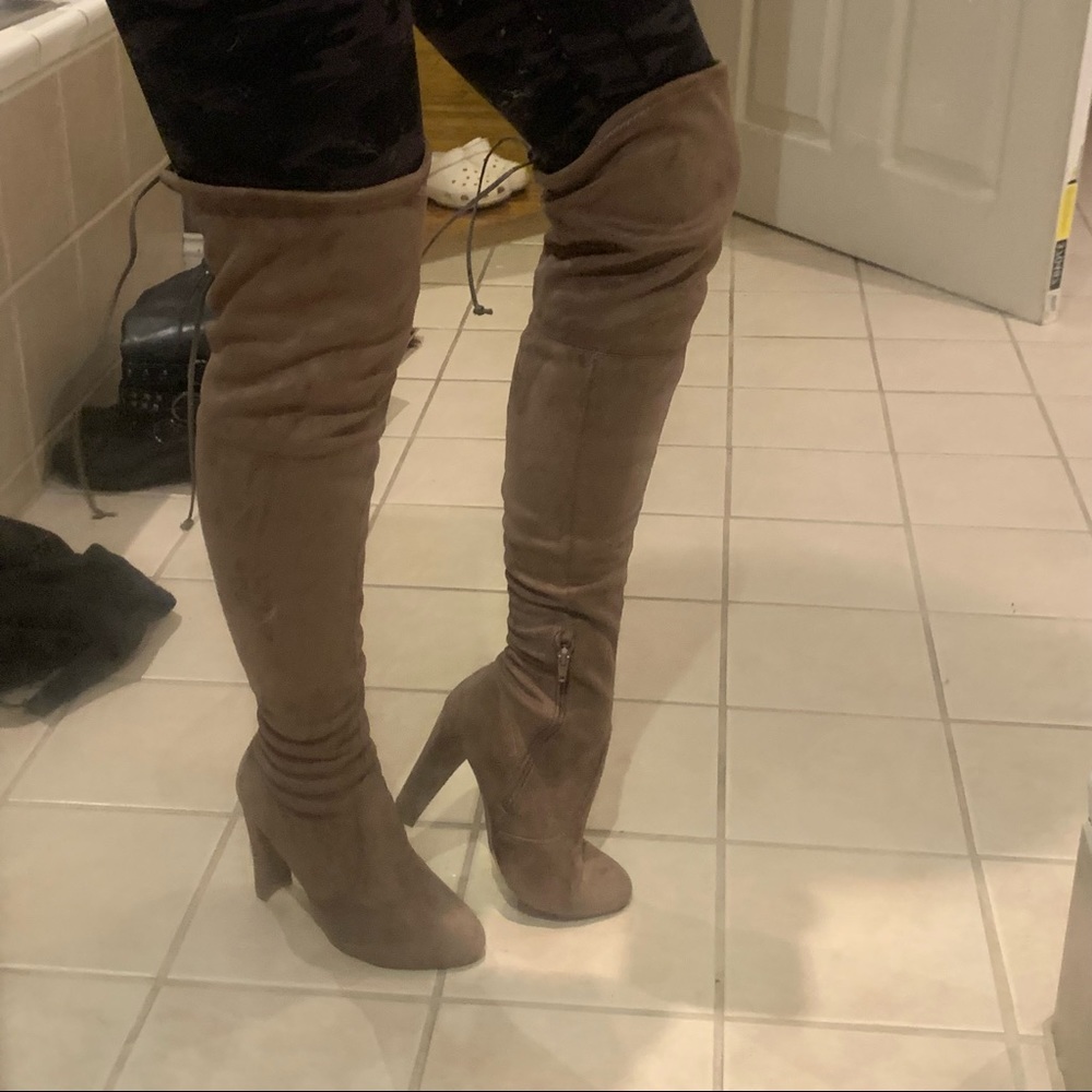 Over the knee tan boots